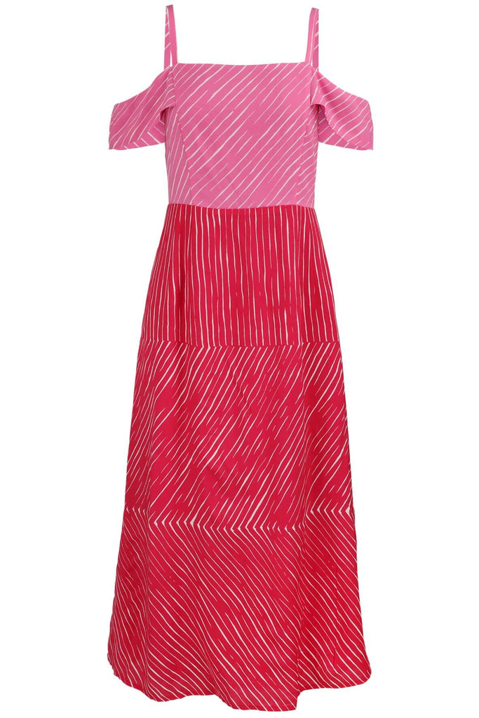 Pink Striped Charlotte Cold Shoulder Midi Dress - J by Jasper Conran