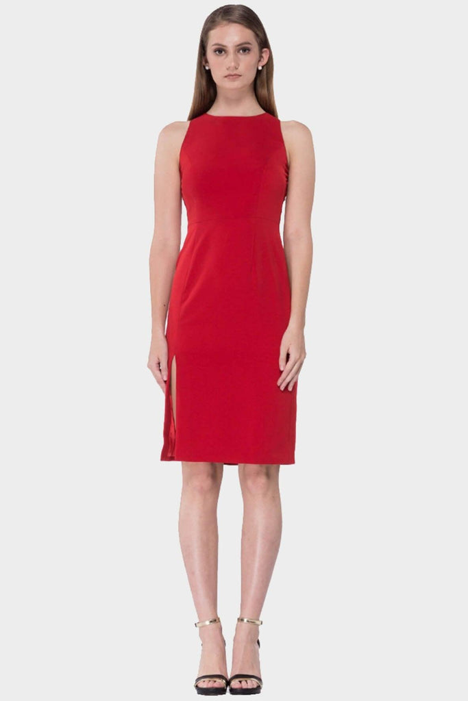 Lace Back V-Neck Dress Red - Jo Kilda
