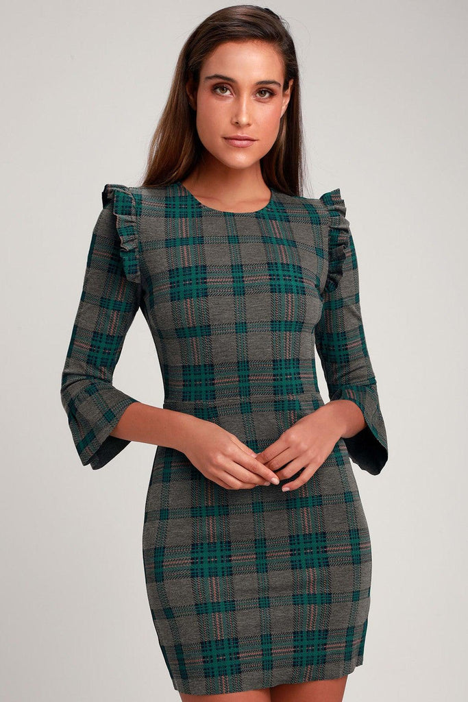 Checkered Dress With Long Sleeves - J.O.A.