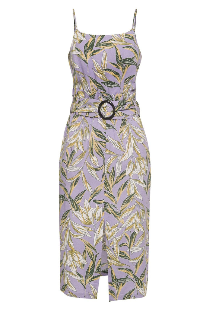 Lavender Floral Belted Midi Dress - J.O.A.