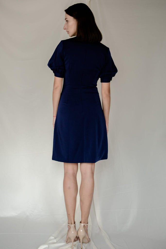 Stud Angled Dress in Blue (puff) - Josee P