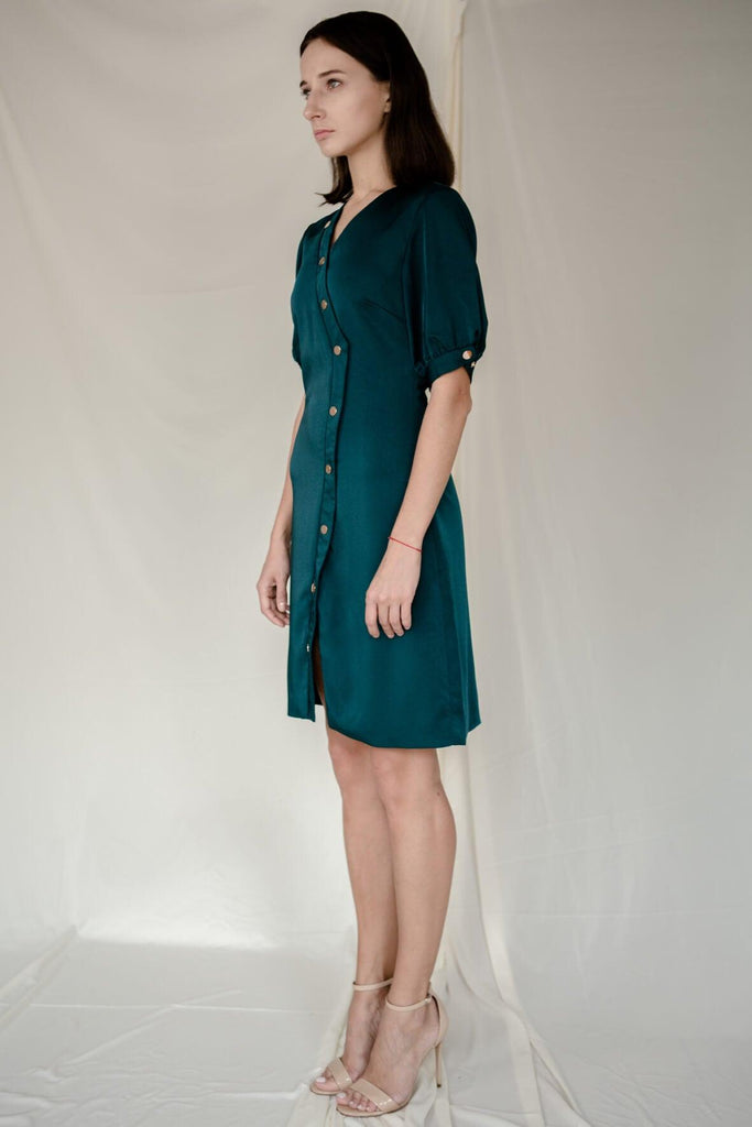 Stud Angled Dress in Green (puff) - Josee P