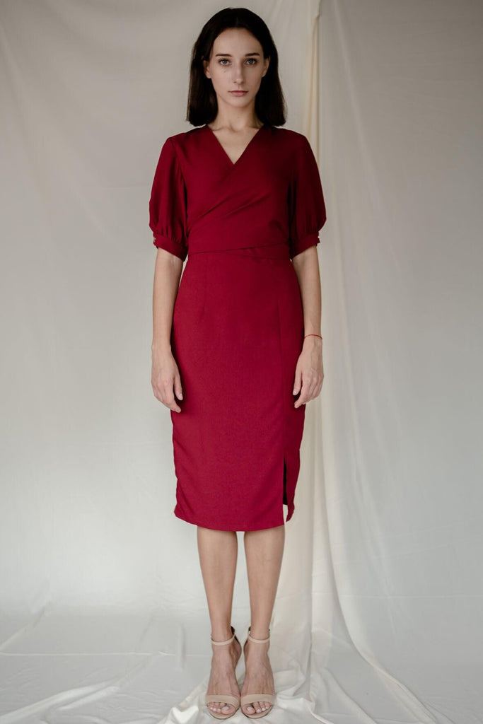 Stud Wrap Dress in Red - Josee P