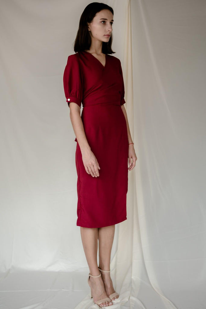 Stud Wrap Dress in Red - Josee P