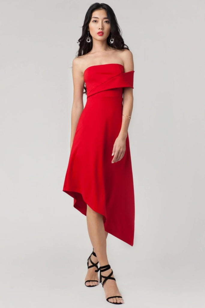Lenore Asymmetric Dress in Rouge - Juillet
