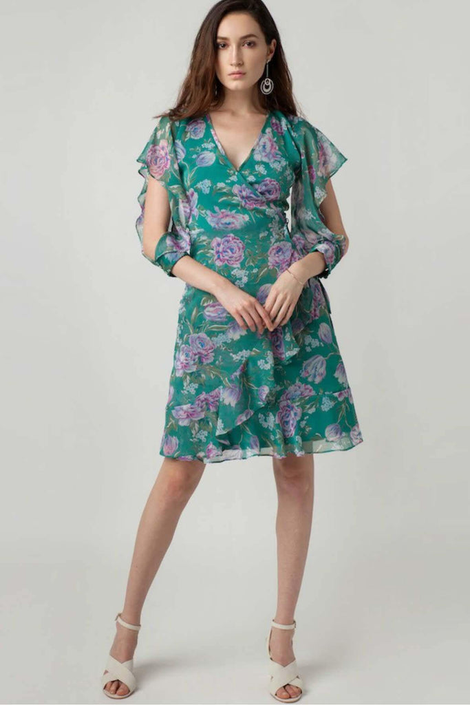 Ophelia Print Overlay Ruffle Sleeve Dress - Juillet