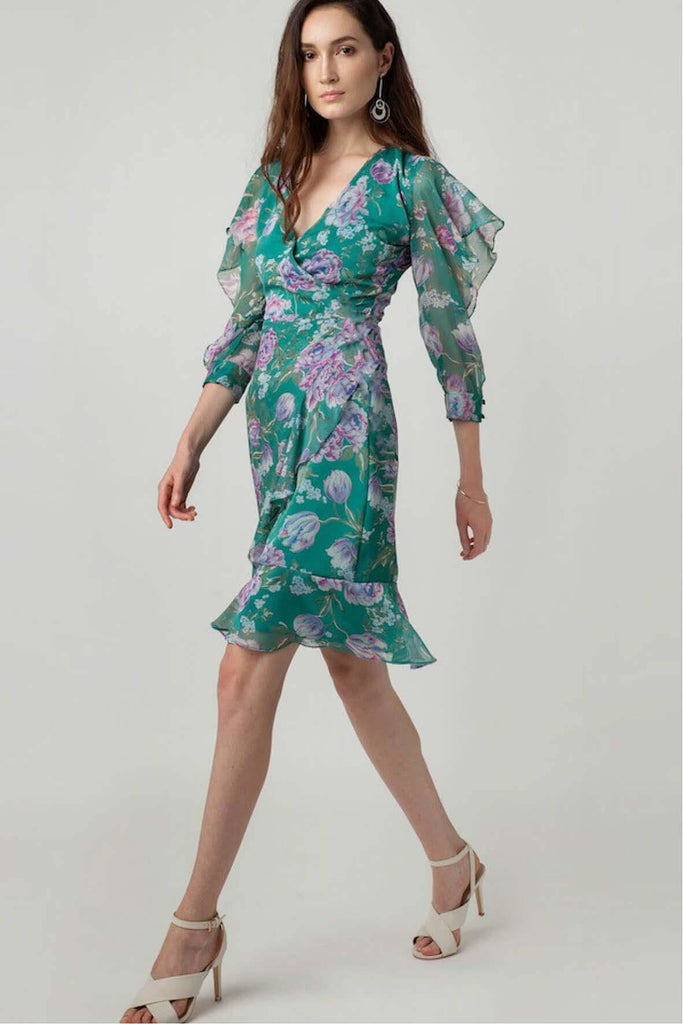 Ophelia Print Overlay Ruffle Sleeve Dress - Juillet