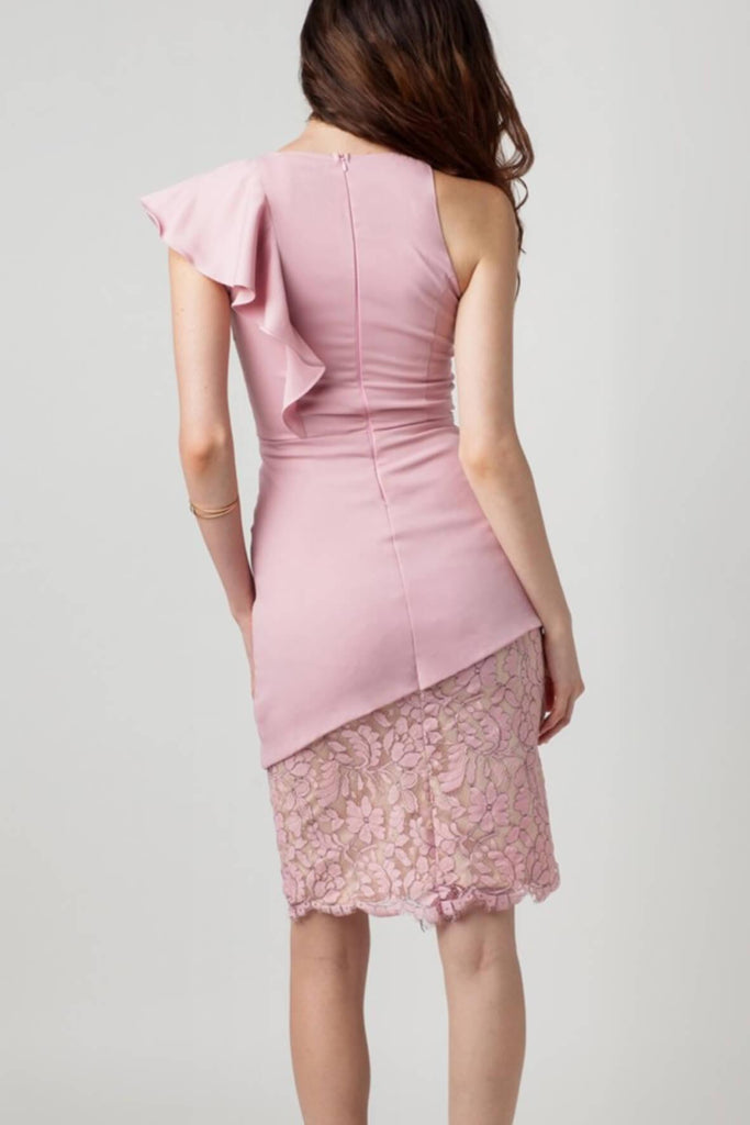 Serena Lace Asymmetric Ruffle Dress in Pink - Juillet