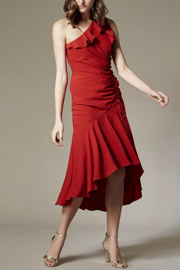 Peplum Hem One-Shoulder Dress - Karen Millen