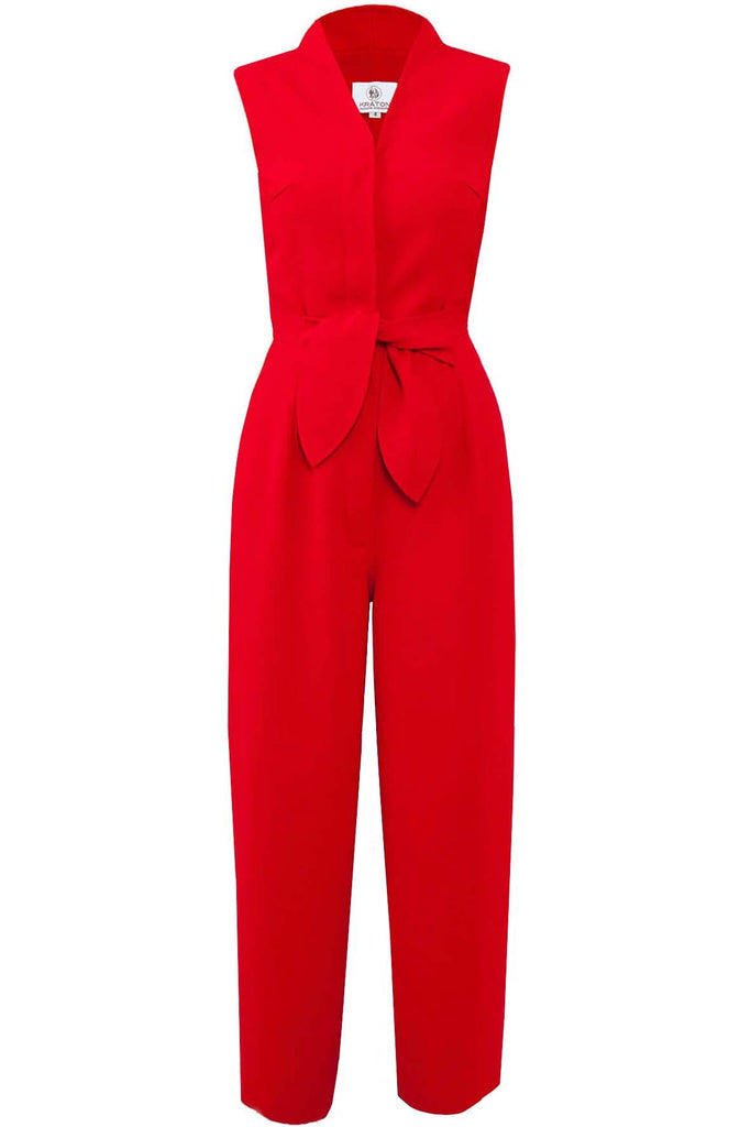 Red Jumpsuit with Bow Belt - Kraton