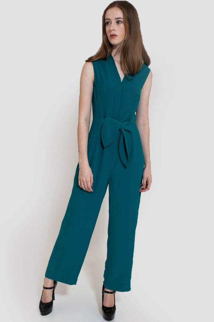 Green Jumpsuit with Bow Belt - Kraton