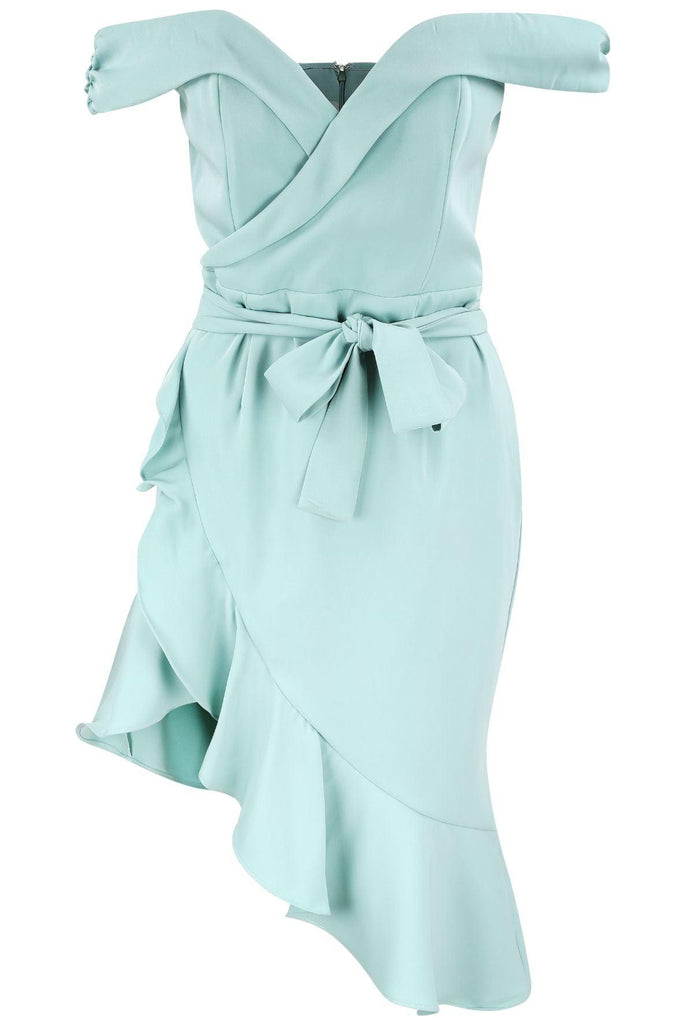 Asymmetric Bardot Wrap Ruffle Dress - Lavish Alice
