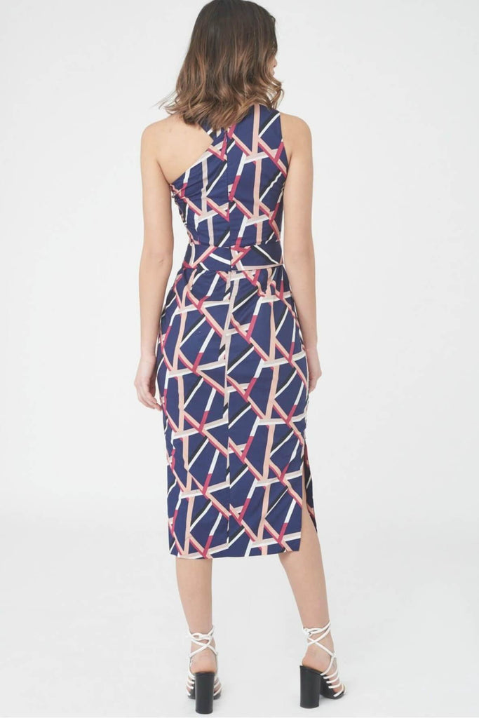 Abstract Print One Shoulder Midi Dress - Lavish Alice