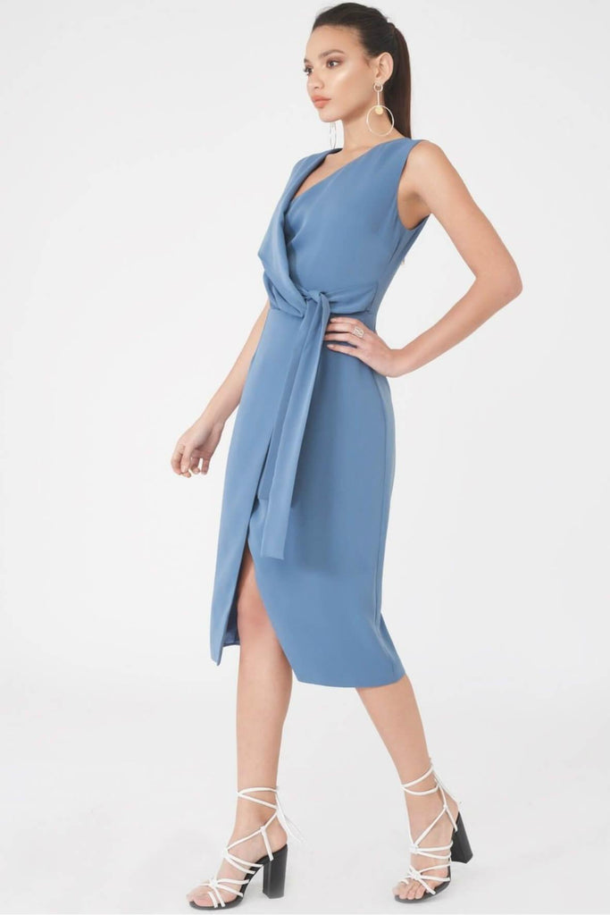 Asymmetric Fold Over Midi Dress - Lavish Alice