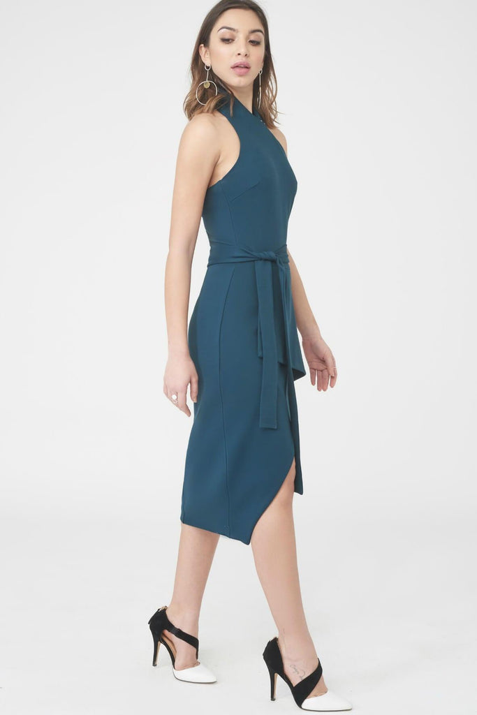 Asymmetric Tie Waist Midi Dress - Lavish Alice