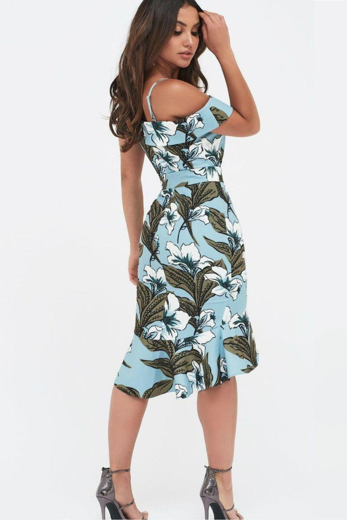 Printed One Shoulder Ruffle Wrap Dress with Belt in Floral Print - Lavish Alice