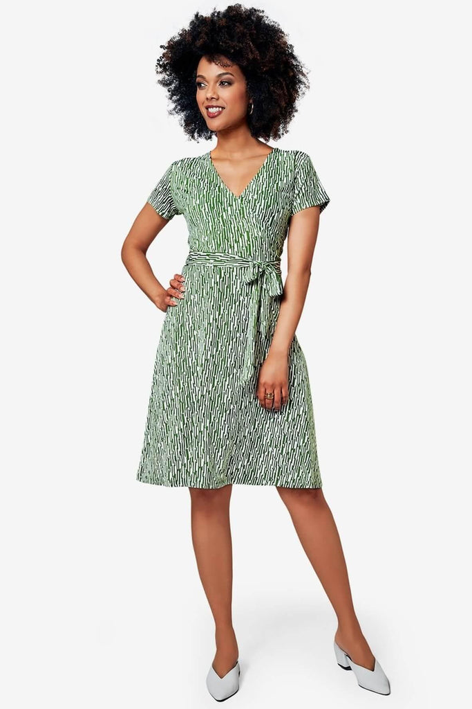 Perfect Wrap Cap Sleeve Dress in Garden Green - Leota