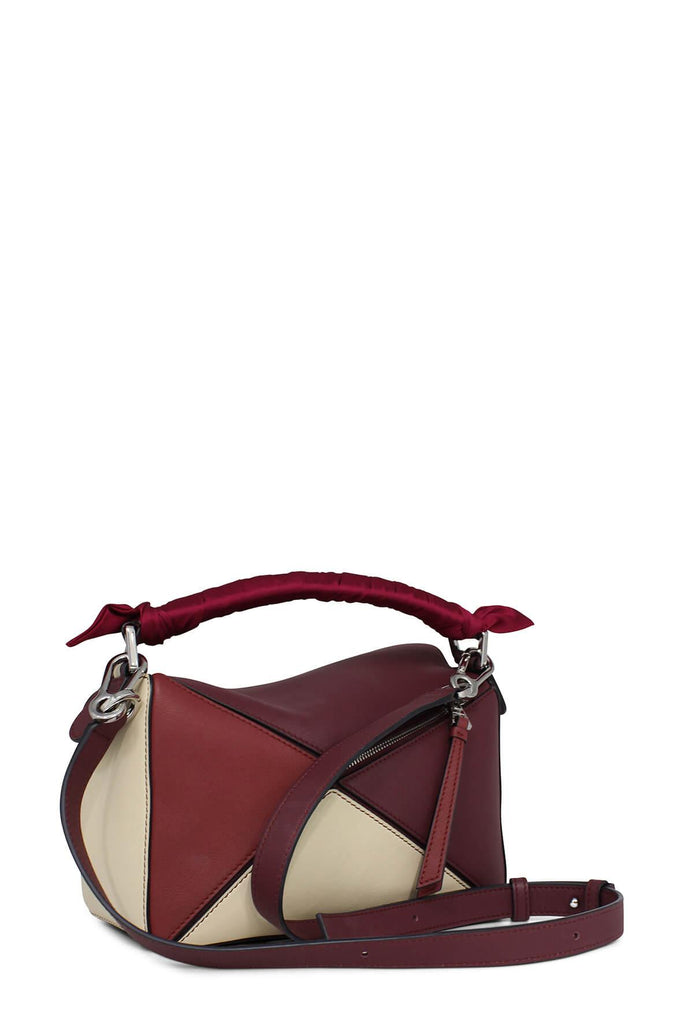 Small Puzzle Bag Maroon Cream with Handle Wrap - Loewe