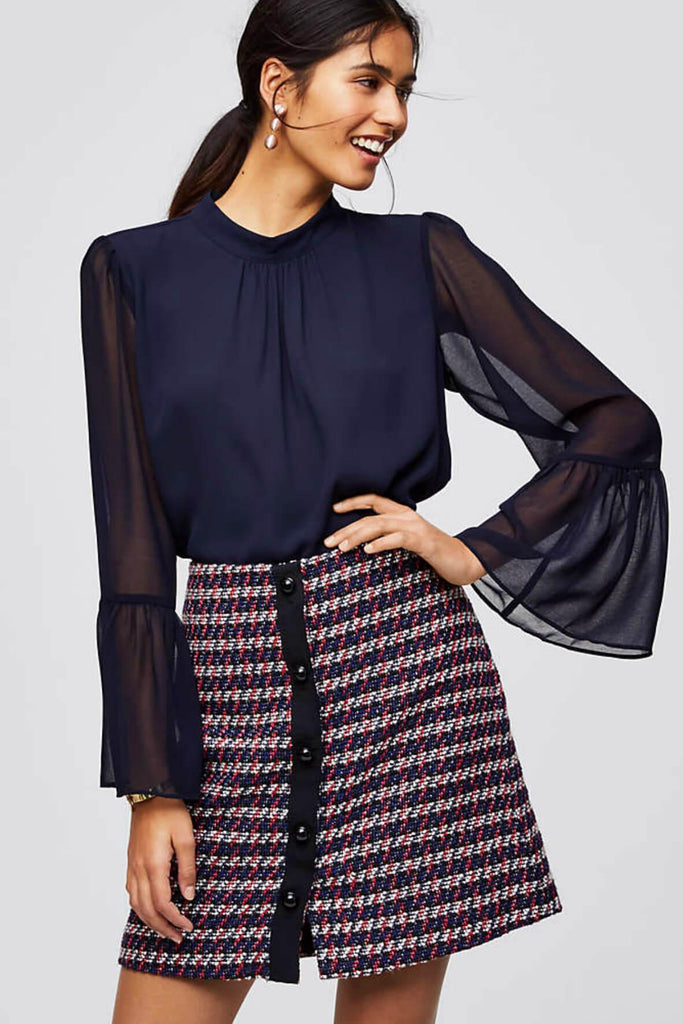 Tweed Button Front Skirt - Loft