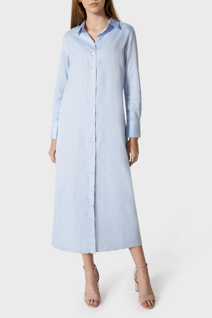 Cotton Maxi Shirt Dress in Classic Blue - Maison Wu