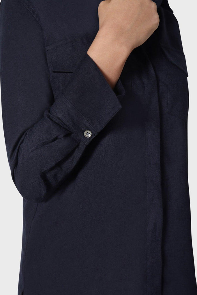 Linen-Blend Belted Button Shirt in Black - Maison Wu