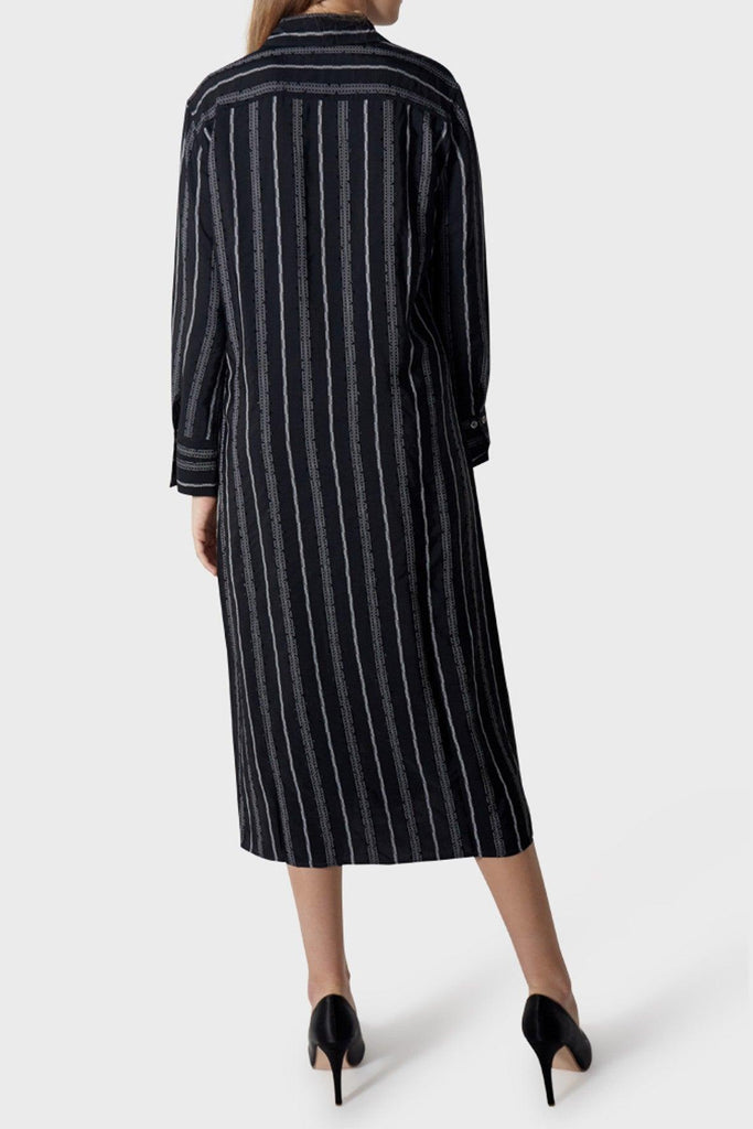 Midi Shirt Dress in Black Stripe - Maison Wu