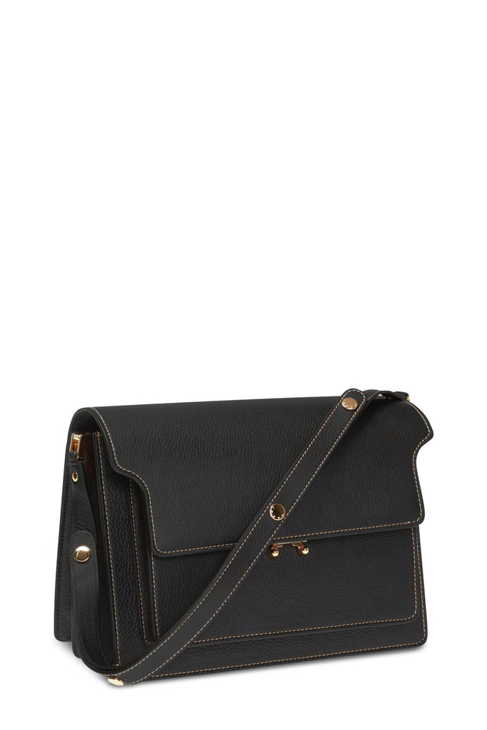 Trunk Medium Shoulder Bag Black Grained Leather - MARNI