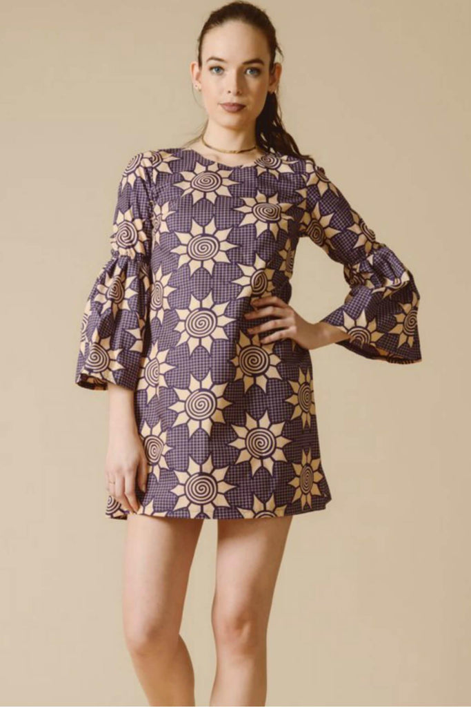 Christina Bell Sleeve Dress in Orchid Blossom - Mayamiko