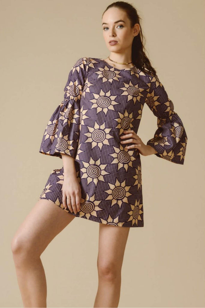 Christina Bell Sleeve Dress in Orchid Blossom - Mayamiko