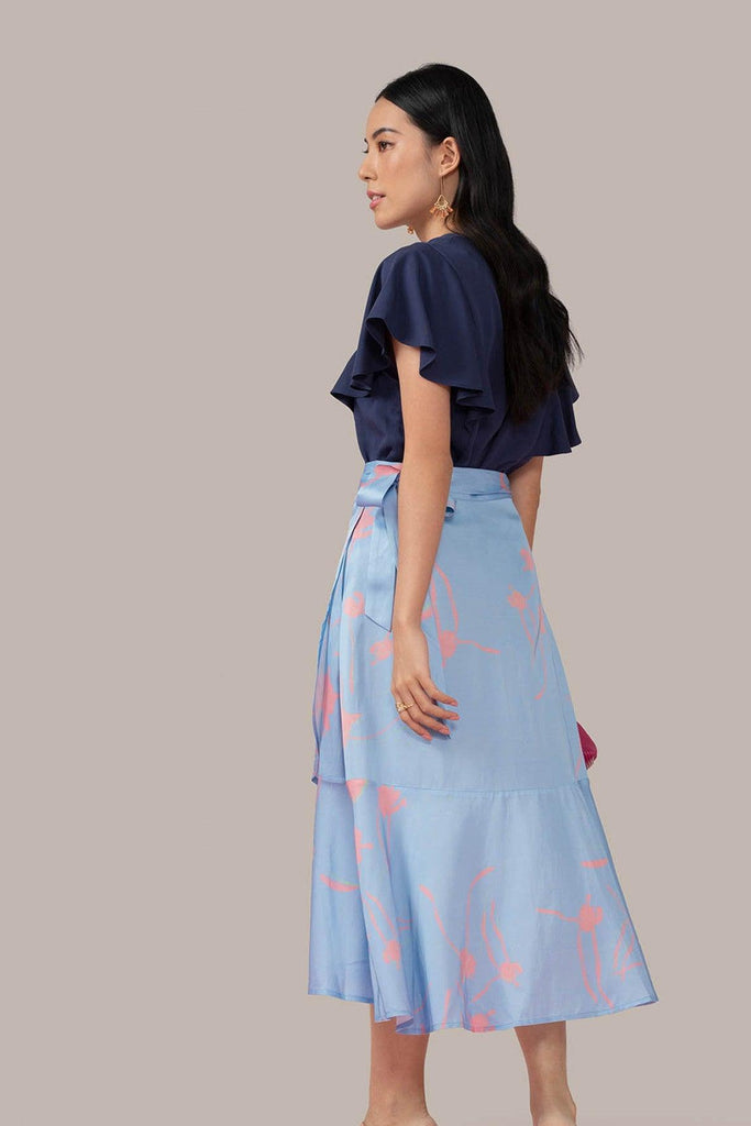 Jolene Wrap Skirt in Sky Blue Multi - Minor Miracles