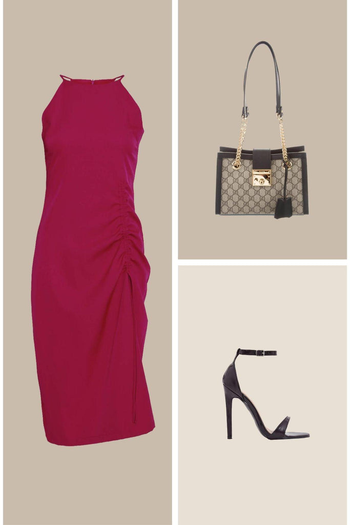 Halter Sleeveless Ruching Detail Dress Pink - Mint Ooak X Style Theory