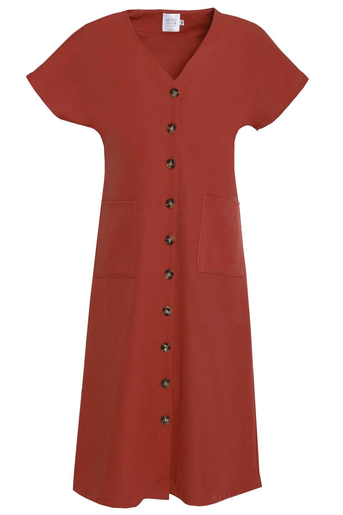 Dress With Square Pockets Red - Mint Ooak X Style Theory