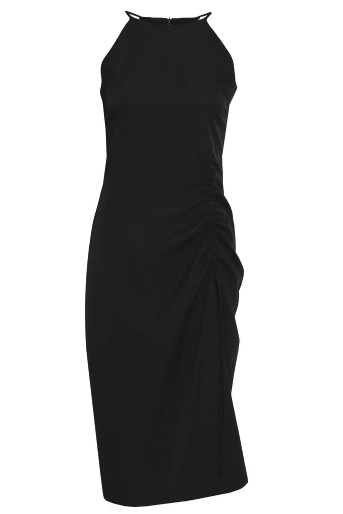 Halter Sleeveless Ruching Detail Dress Black - Mint Ooak X Style Theory