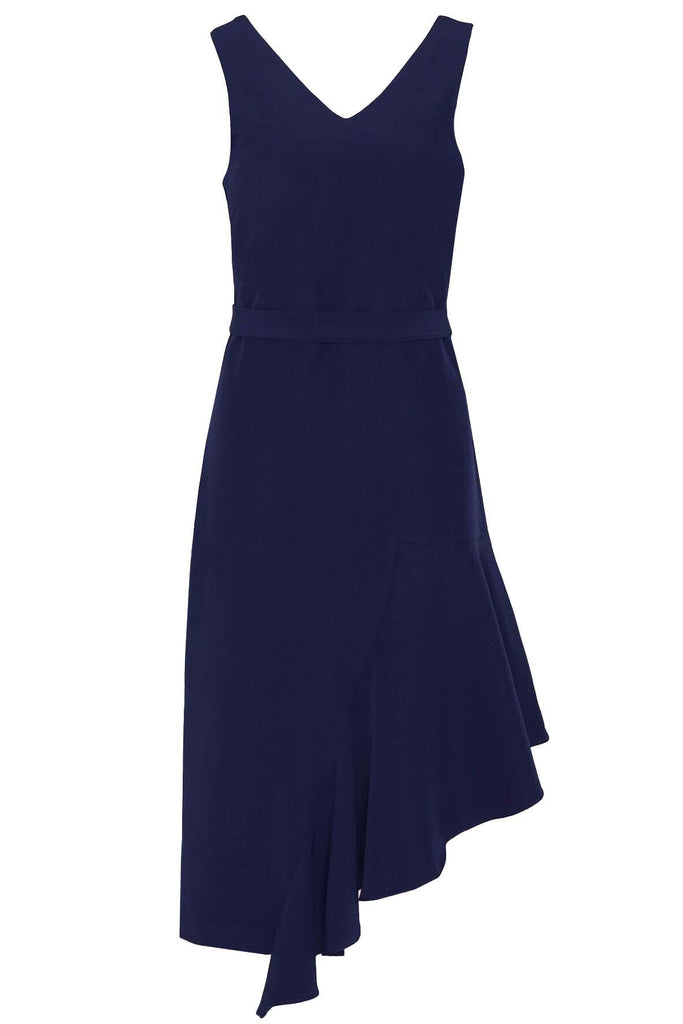 V-Neck Side Ruffle Detail Midi Dress Blue - Mint Ooak X Style Theory