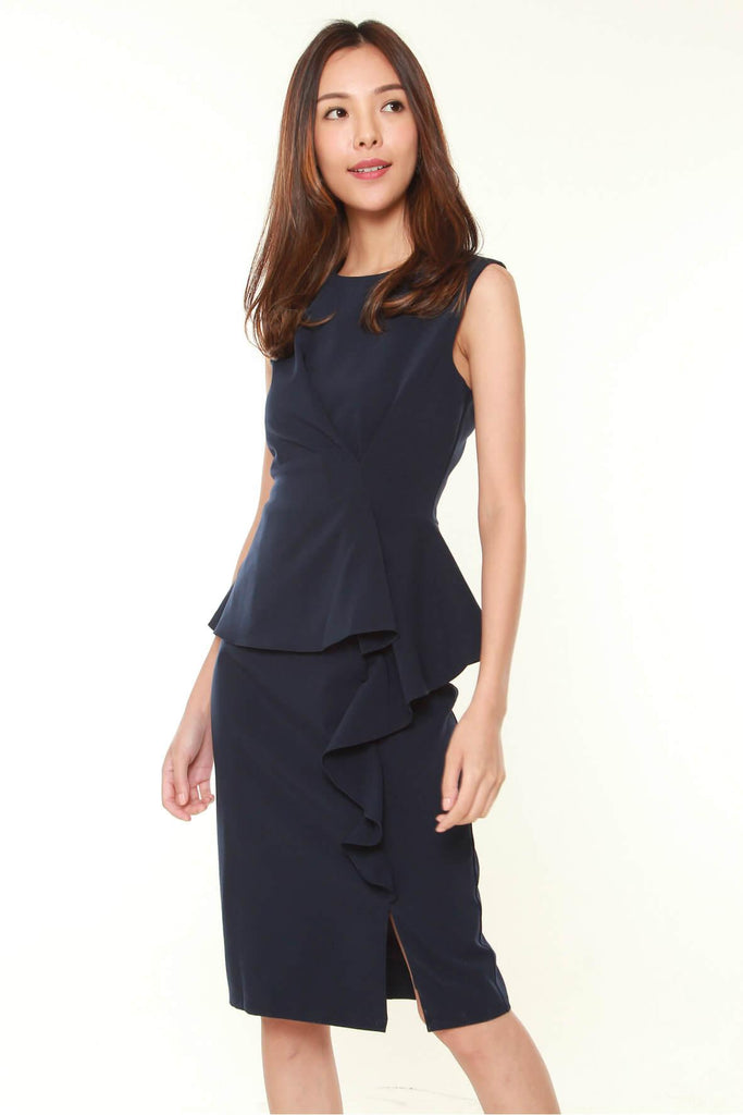Fold with Peplum Drape Dress Blue - Mint Ooak X Style Theory