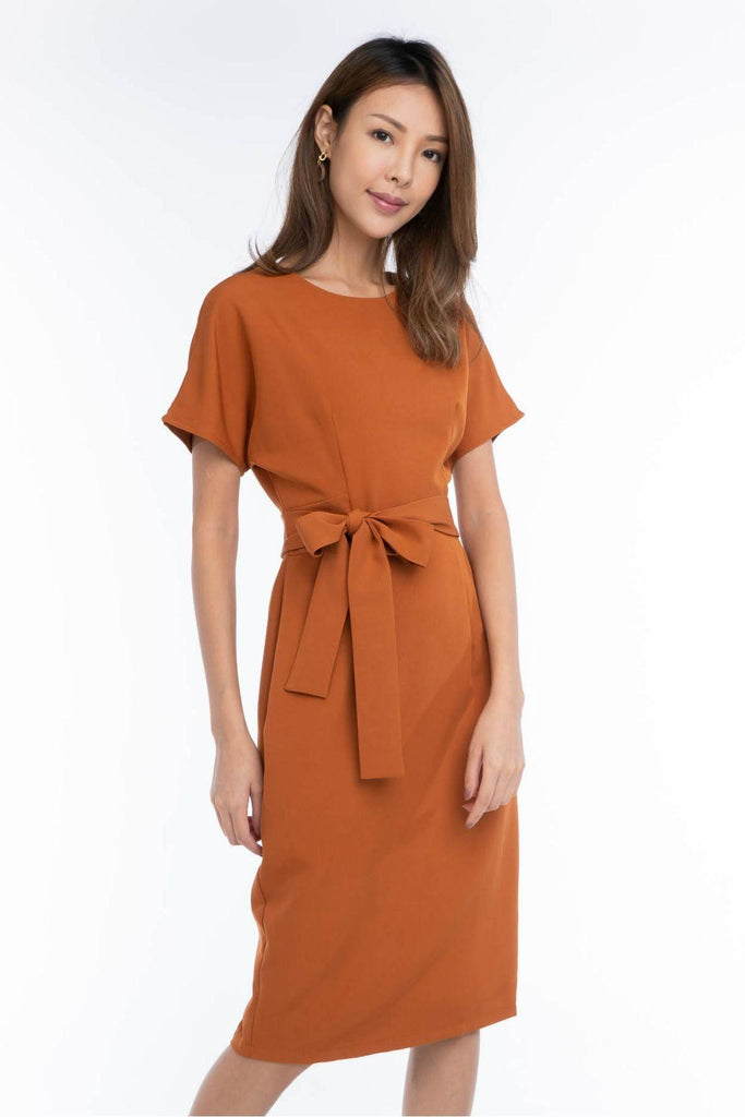 Kimono Sleeve Shift Dress with Belt Orange - Mint Ooak X Style Theory