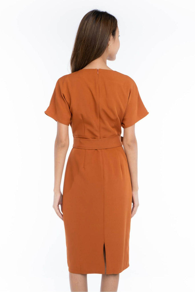 Kimono Sleeve Shift Dress with Belt Orange - Mint Ooak X Style Theory