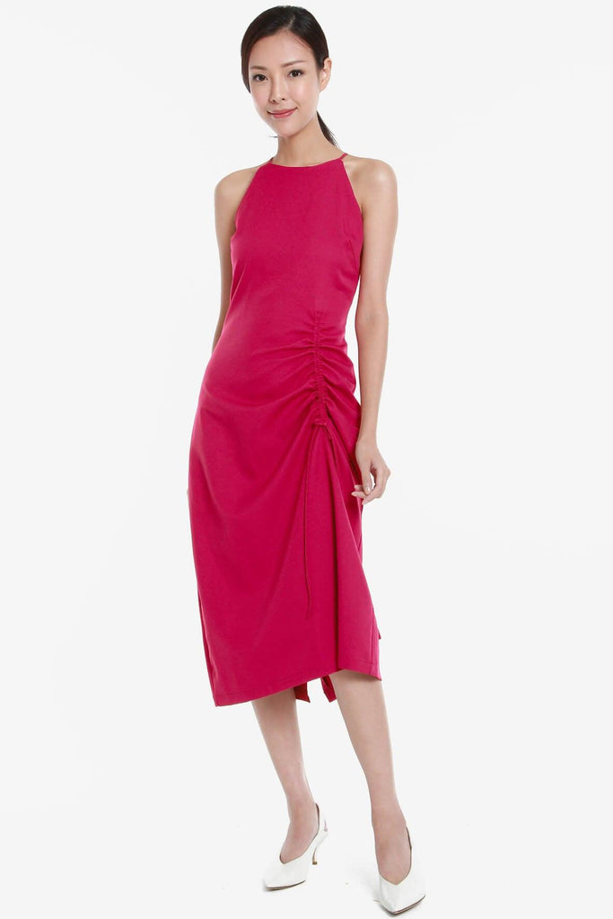 Halter Sleeveless Ruching Detail Dress Pink - Mint Ooak X Style Theory