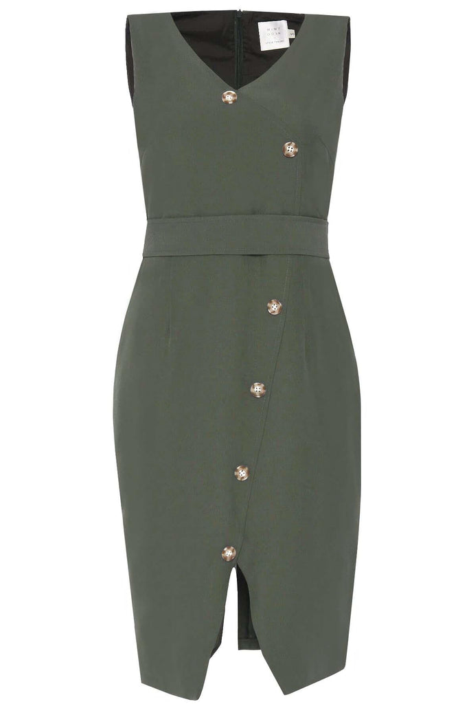 Overlap Pencil Dress with Button Details Green - Mint Ooak X Style Theory
