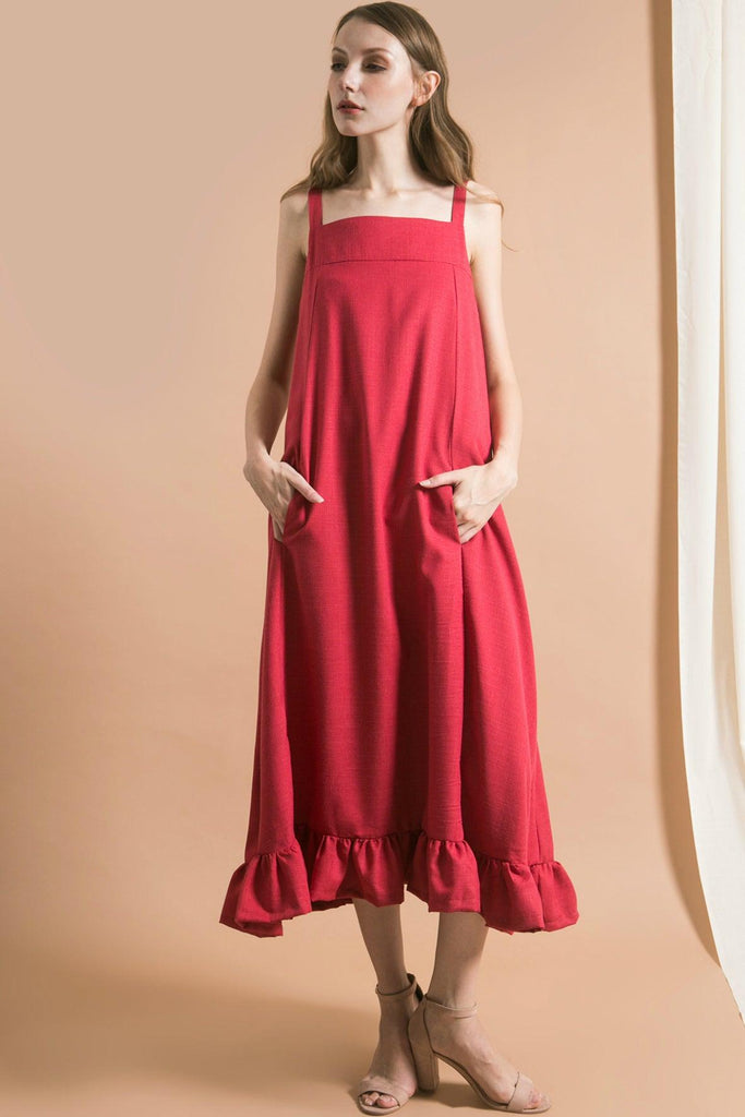 Dark Pink Ruffle Hem Maxi Dress - Mi.Re