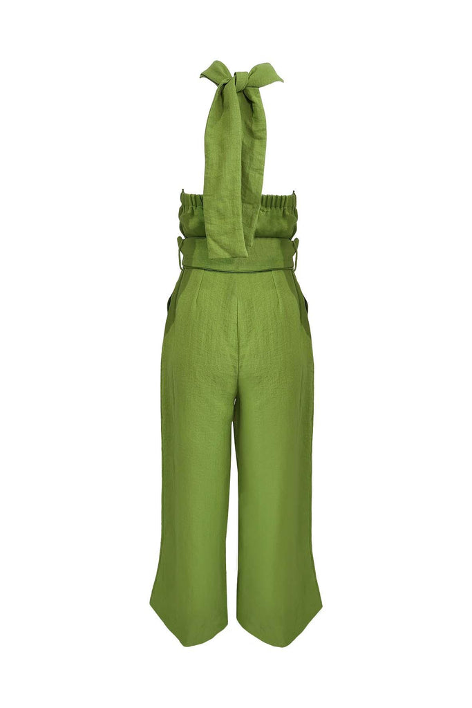 Green Open-Back Jumpsuit With Belt - Moon River