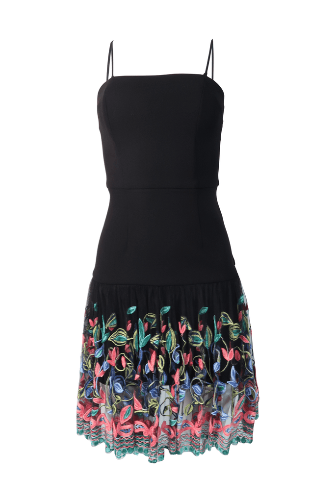 Black Midi Dress WIth Floral Embroidery - Bless'Ed