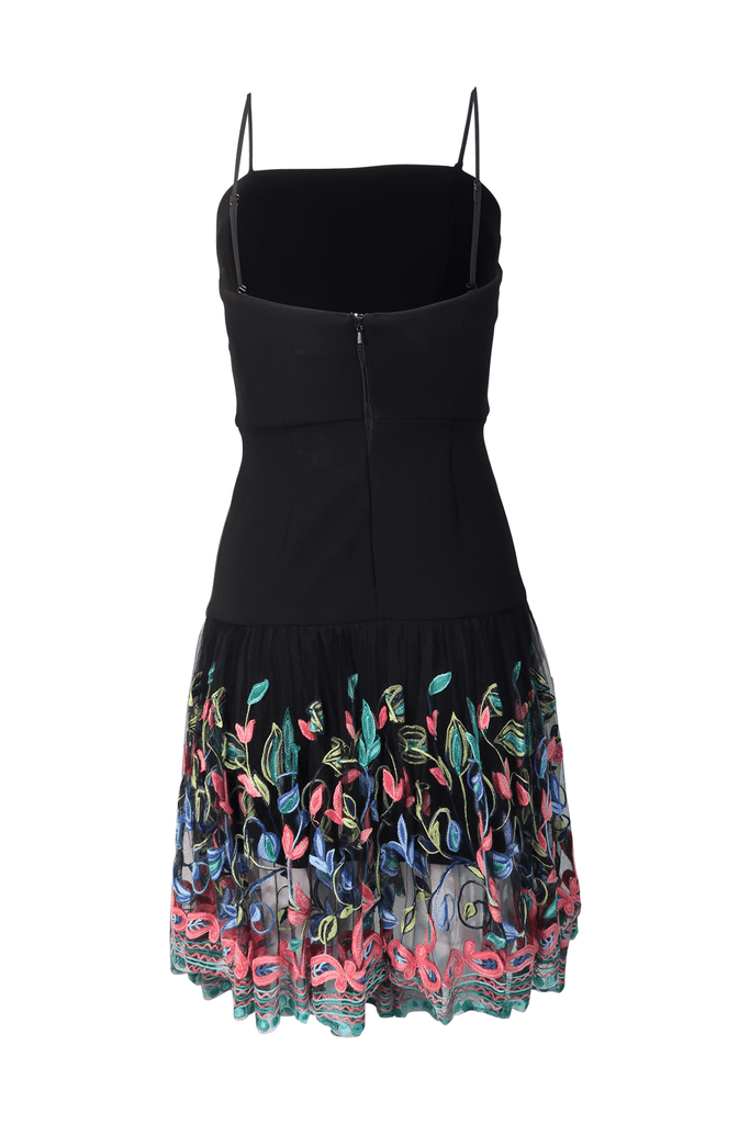 Black Midi Dress WIth Floral Embroidery - Bless'Ed
