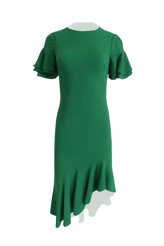 Asymmetrical Green Ruffle Dress - Black Halo
