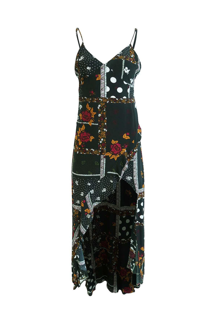 Black Floral High Slit Dress - For Love & Lemons