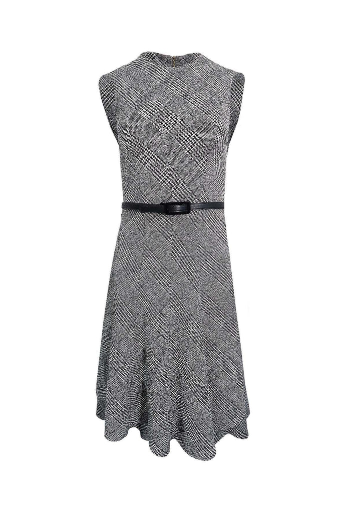 Black & White Knitted Tank Dress With Belt - Dkny