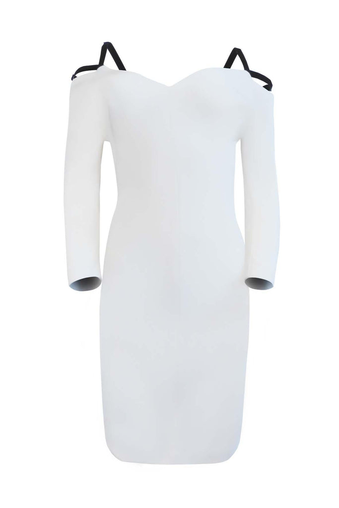 Cream Long Sleeved Off-Shoulder Dress - Black Halo