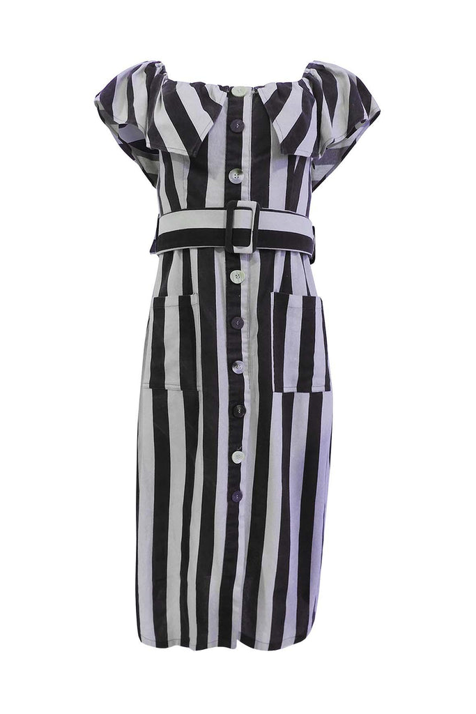 Black and Beige Striped Maxi Dress - Moon River