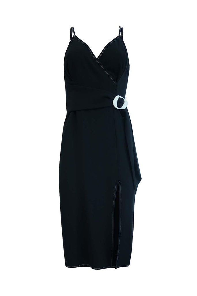 Black V-Neck Maxi Dress With Belt - Moon River