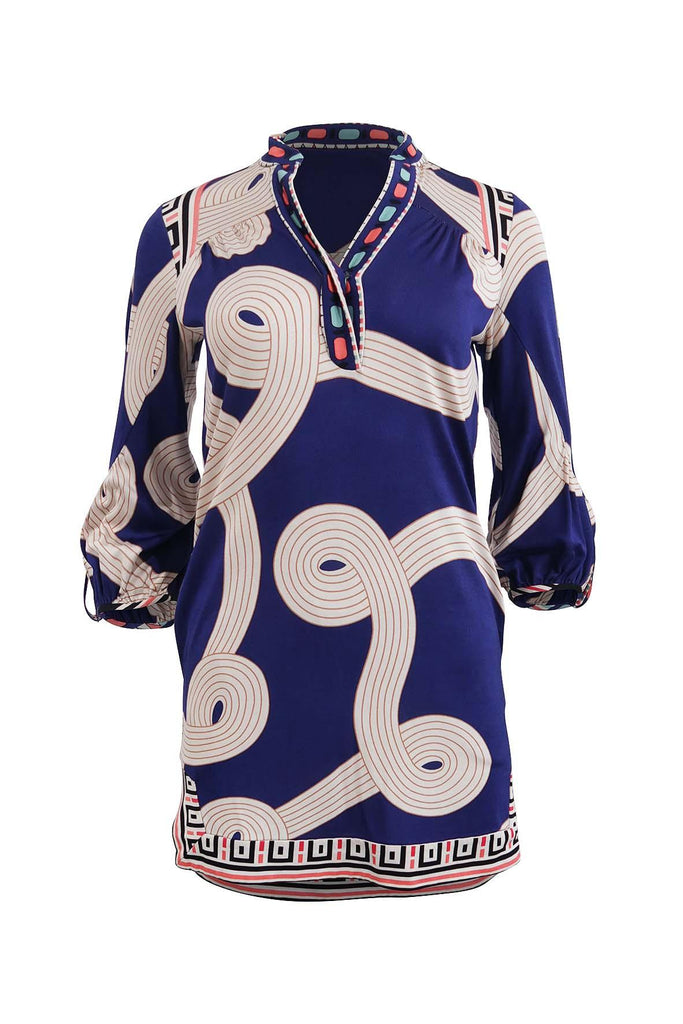 Dark Blue Midi Dress With Aztec Prints - Diane Von Furstenberg